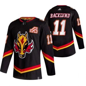 Miehille NHL Calgary Flames Pelipaita Mikael Backlund #11 2022 Reverse Retro Musta Authentic